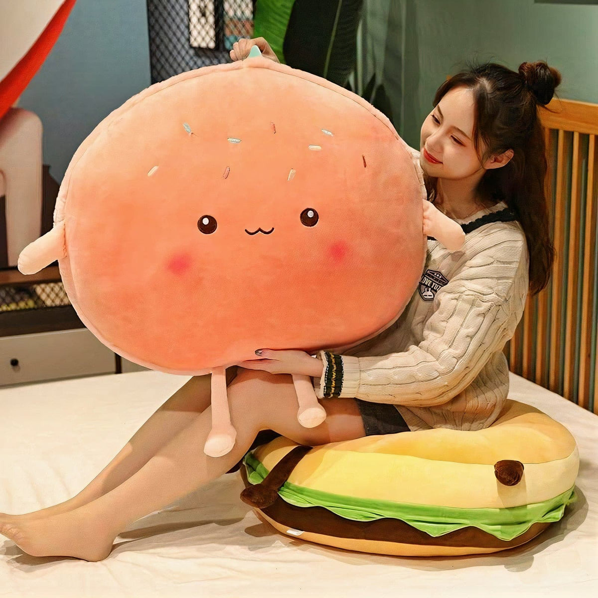 Gigantic Plumpy Hamburger-kun and Macaroon-chan Plushies Collection