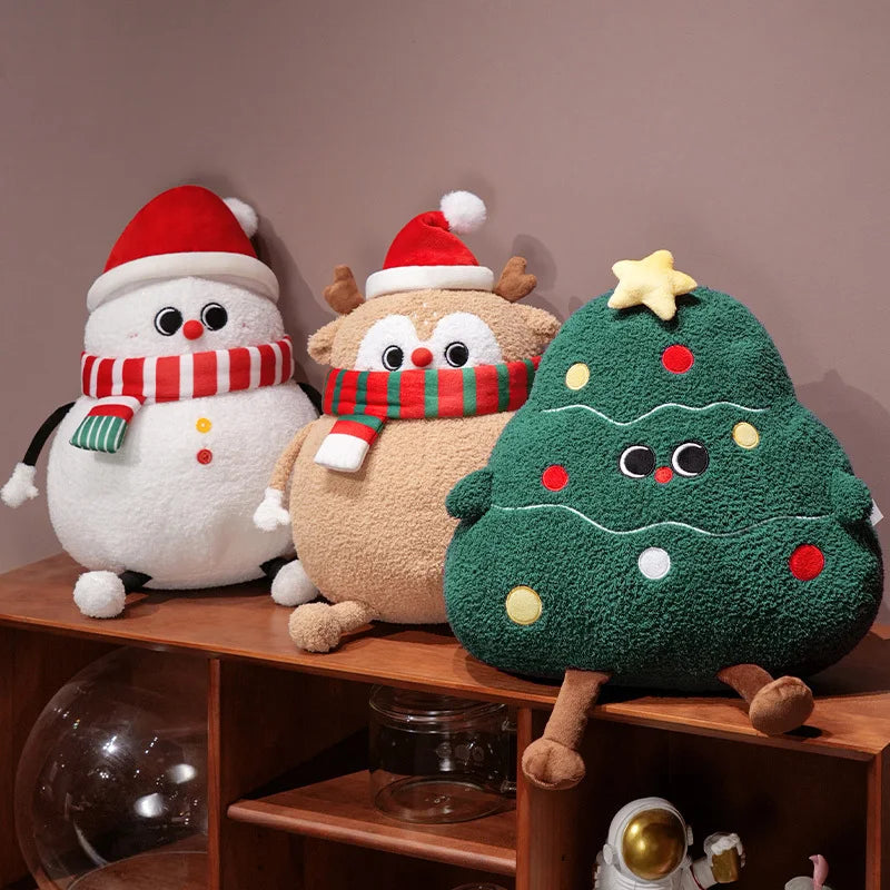 Adorable Plush Christmas Companions: Chubby Reindeer, Santa, and Snowman!