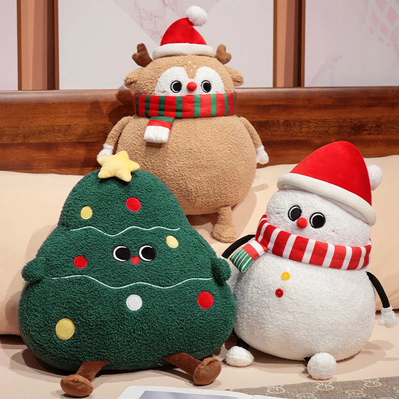 Adorable Plush Christmas Companions: Chubby Reindeer, Santa, and Snowman!