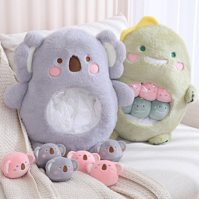 Cuddly Plushie Collection: Koala, Dino, Bunny, and Panda Friends in a Bag!