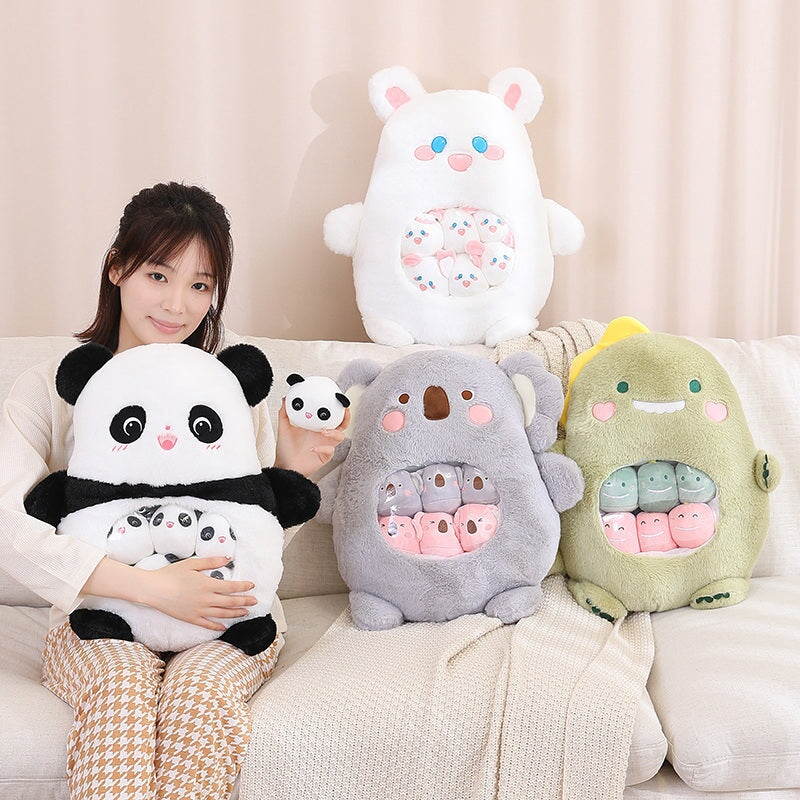 Cuddly Plushie Collection: Koala, Dino, Bunny, and Panda Friends in a Bag!