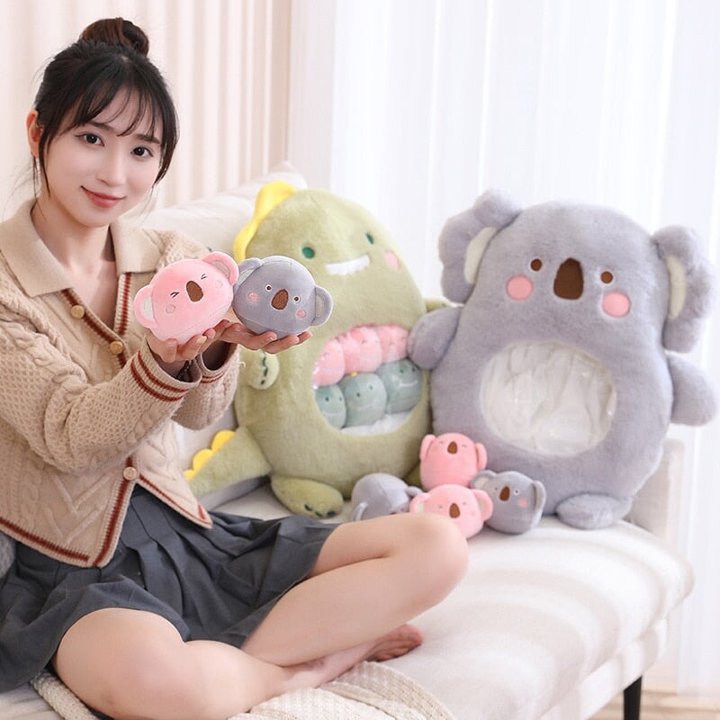 Cuddly Plushie Collection: Koala, Dino, Bunny, and Panda Friends in a Bag!