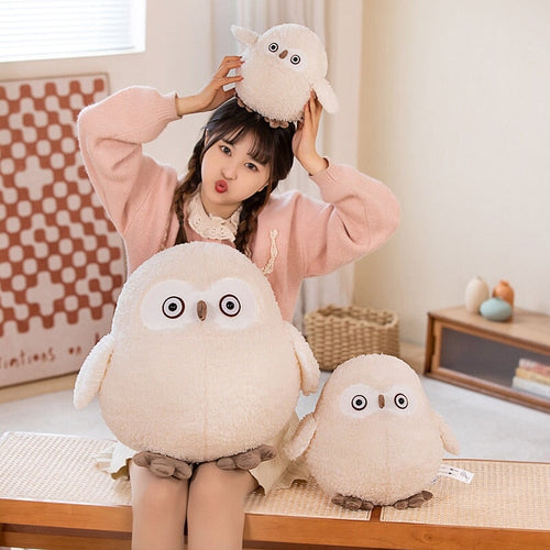 Adorable Beige Chonky Owl Plush Toy - Perfect Cuddle Buddy!
