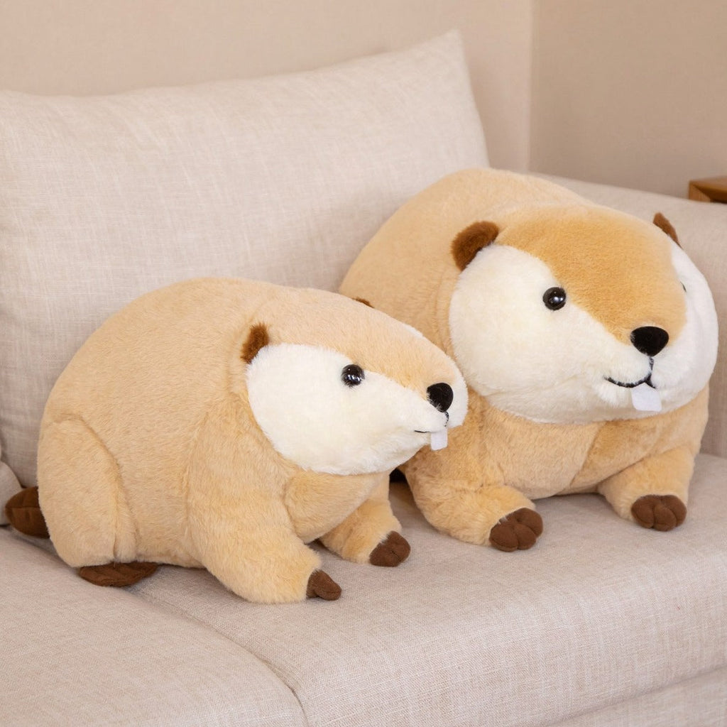 Snuggle Up with Billy & Willy, the Adorable Fluffy Brown Beaver Plushies!
