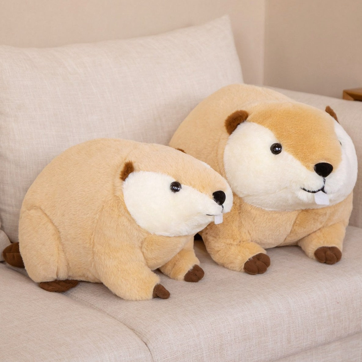 Snuggle Up with Billy & Willy, the Adorable Fluffy Brown Beaver Plushies!