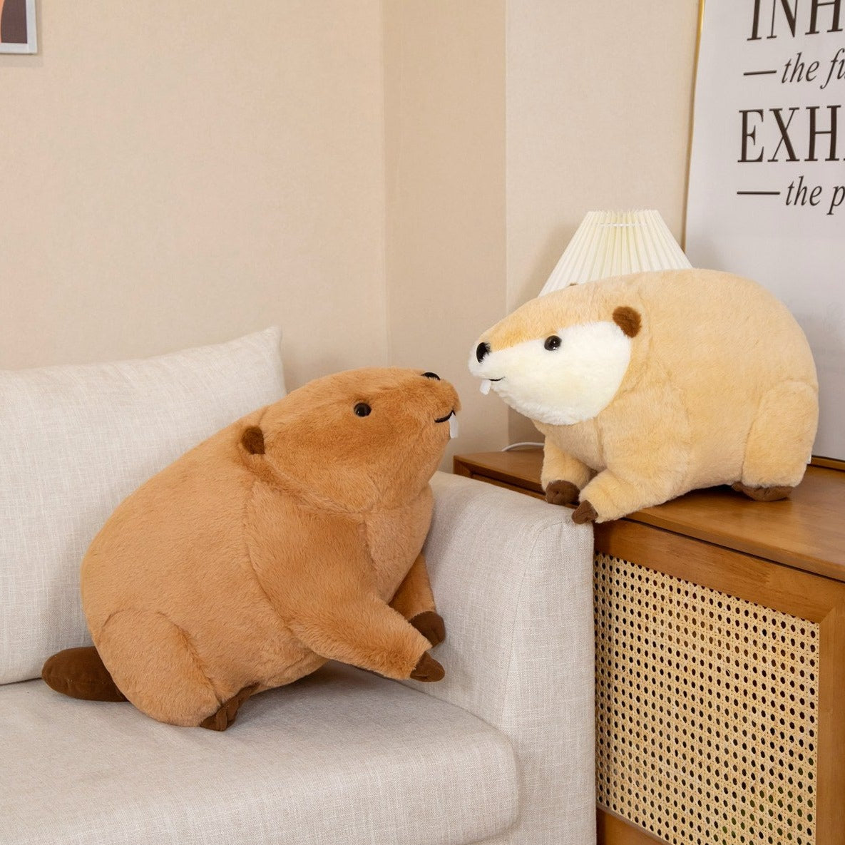 Snuggle Up with Billy & Willy, the Adorable Fluffy Brown Beaver Plushies!