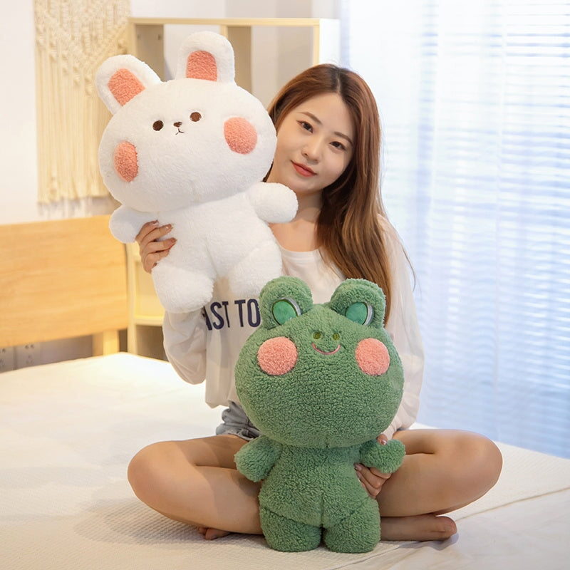 Adorable Blushing Frog and Rabbit Plush Pals