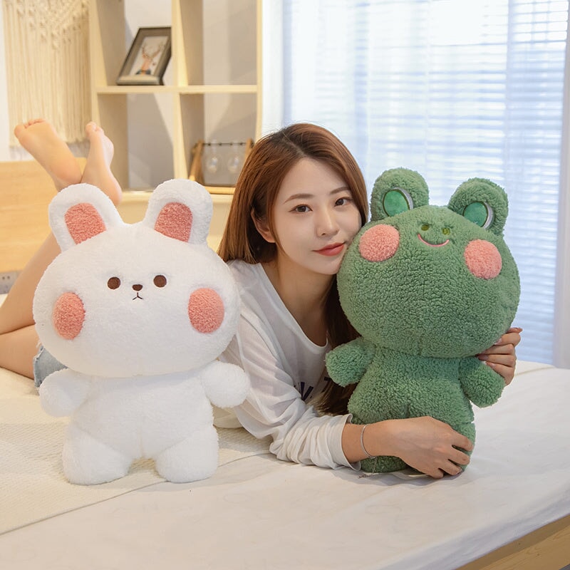 Adorable Blushing Frog and Rabbit Plush Pals