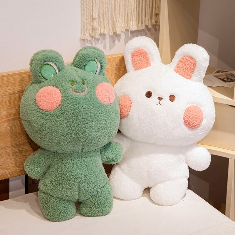 Adorable Blushing Frog and Rabbit Plush Pals