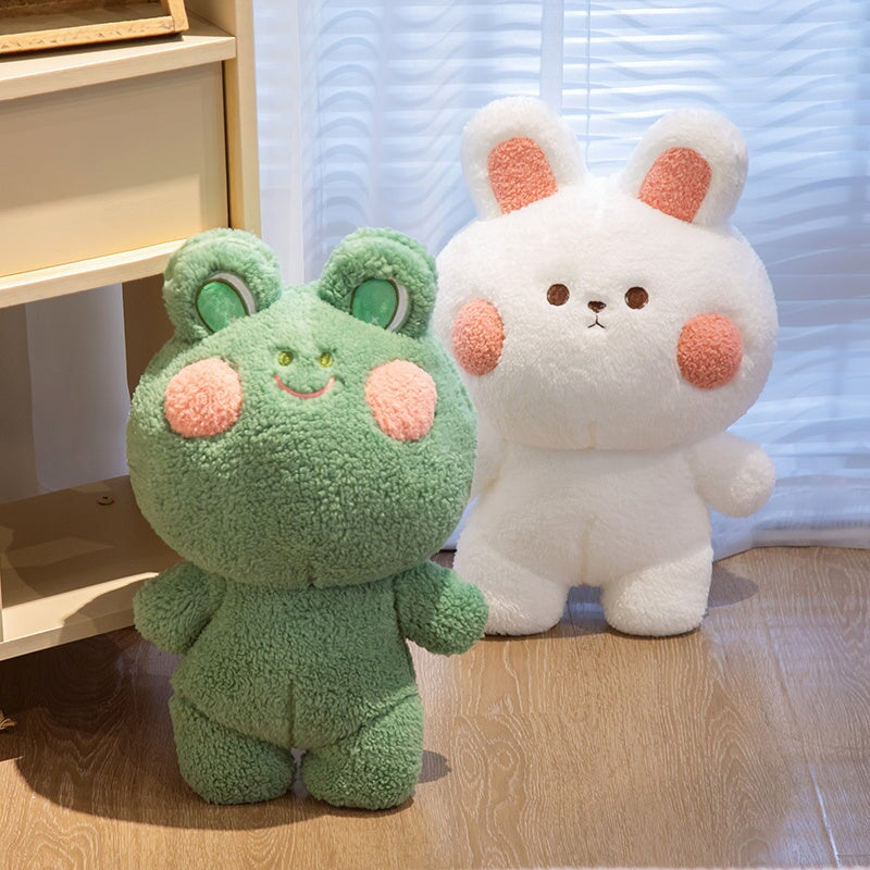 Adorable Blushing Frog and Rabbit Plush Pals