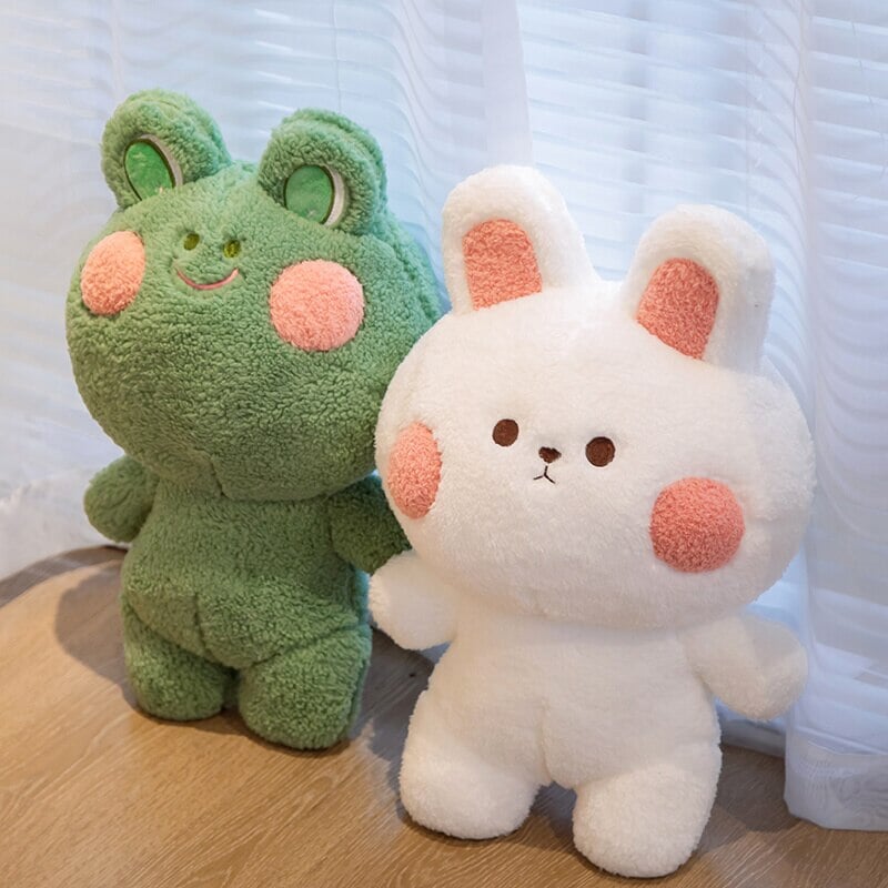 Adorable Blushing Frog and Rabbit Plush Pals