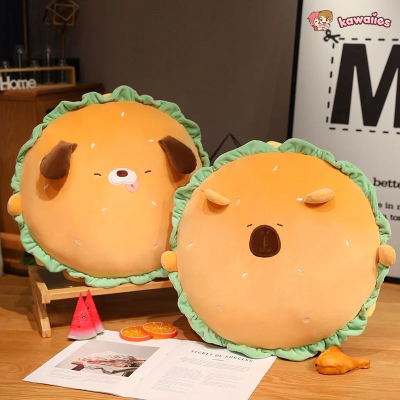 Adorable Capybara and Dog Hamburger Plush Pillow – Perfect for Cozy Comfort!