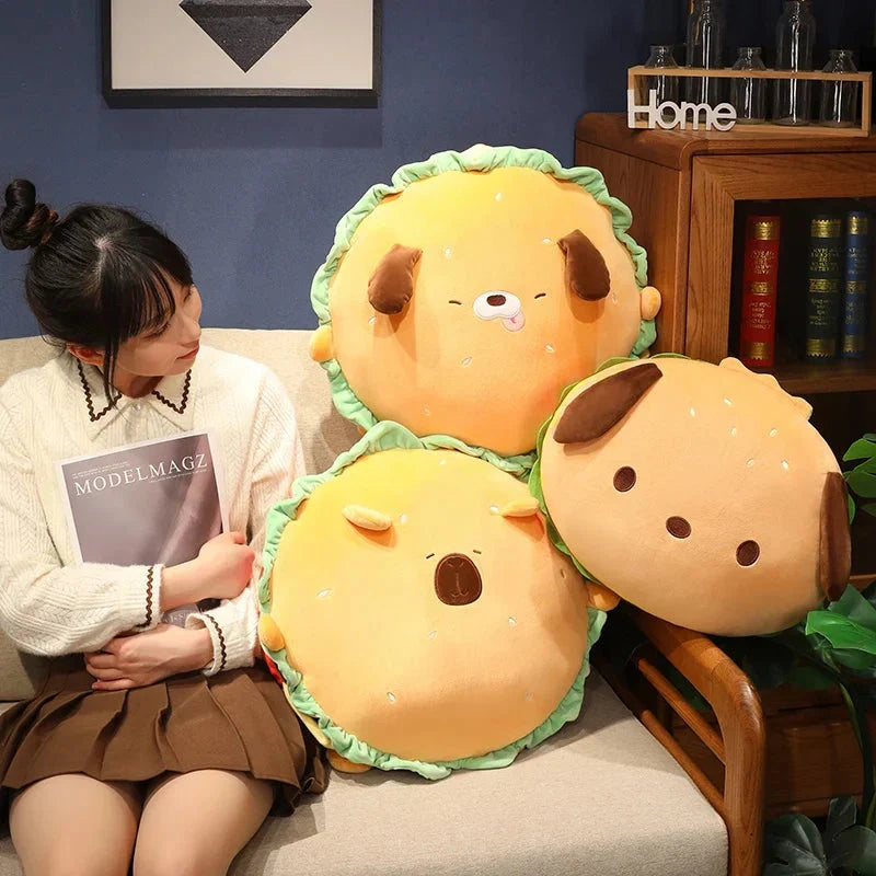 Adorable Capybara and Dog Hamburger Plush Pillow – Perfect for Cozy Comfort!