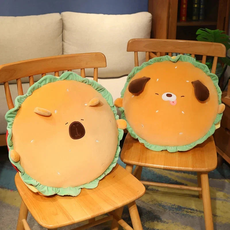 Adorable Capybara and Dog Hamburger Plush Pillow – Perfect for Cozy Comfort!