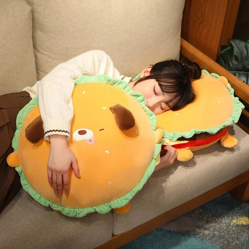 Adorable Capybara and Dog Hamburger Plush Pillow – Perfect for Cozy Comfort!