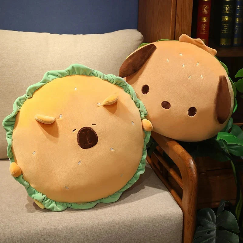 Adorable Capybara and Dog Hamburger Plush Pillow – Perfect for Cozy Comfort!