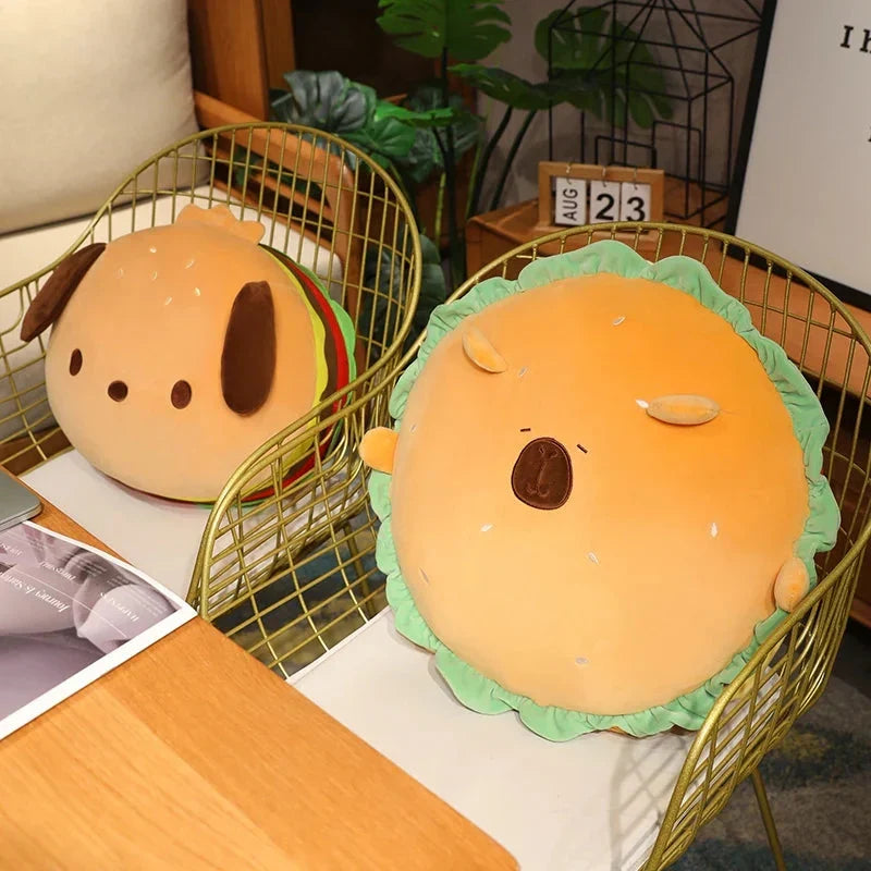Adorable Capybara and Dog Hamburger Plush Pillow – Perfect for Cozy Comfort!