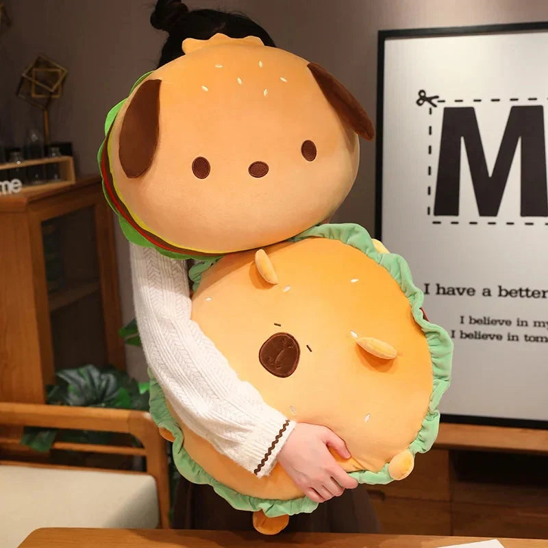 Adorable Capybara and Dog Hamburger Plush Pillow – Perfect for Cozy Comfort!