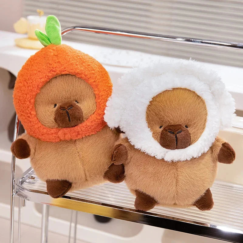 Adorable Chubby Capybara Plush Toy Wearing a Hat