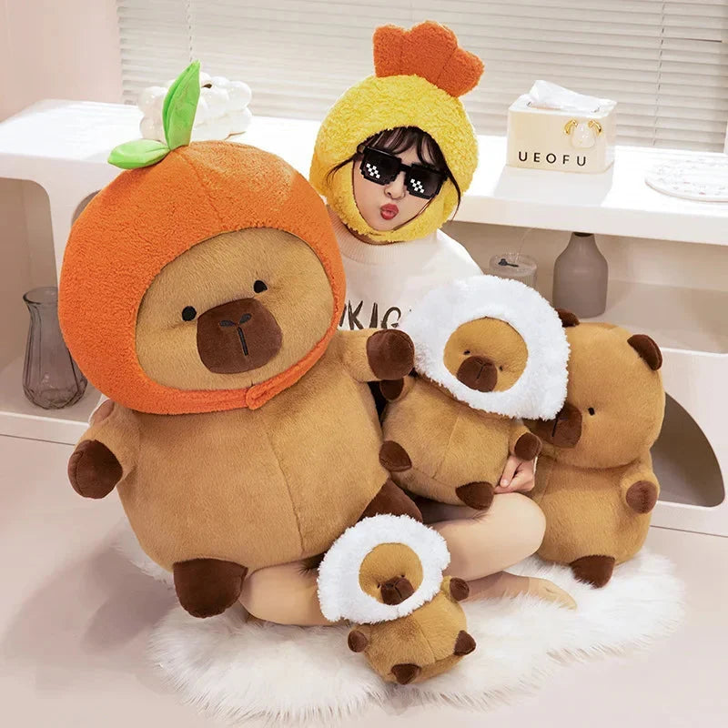 Adorable Chubby Capybara Plush Toy Wearing a Hat