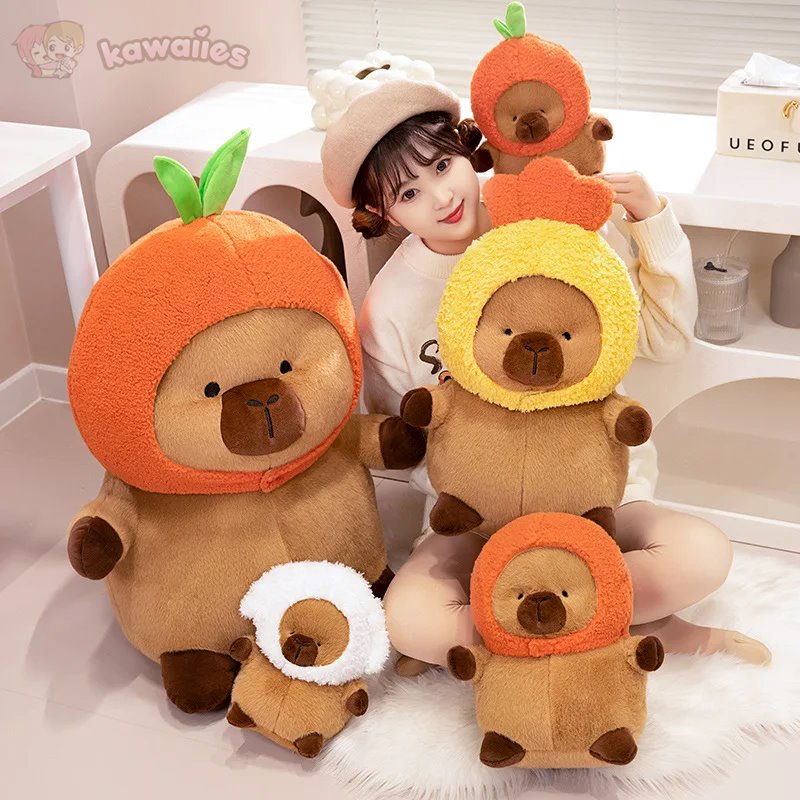 Adorable Chubby Capybara Plush Toy Wearing a Hat