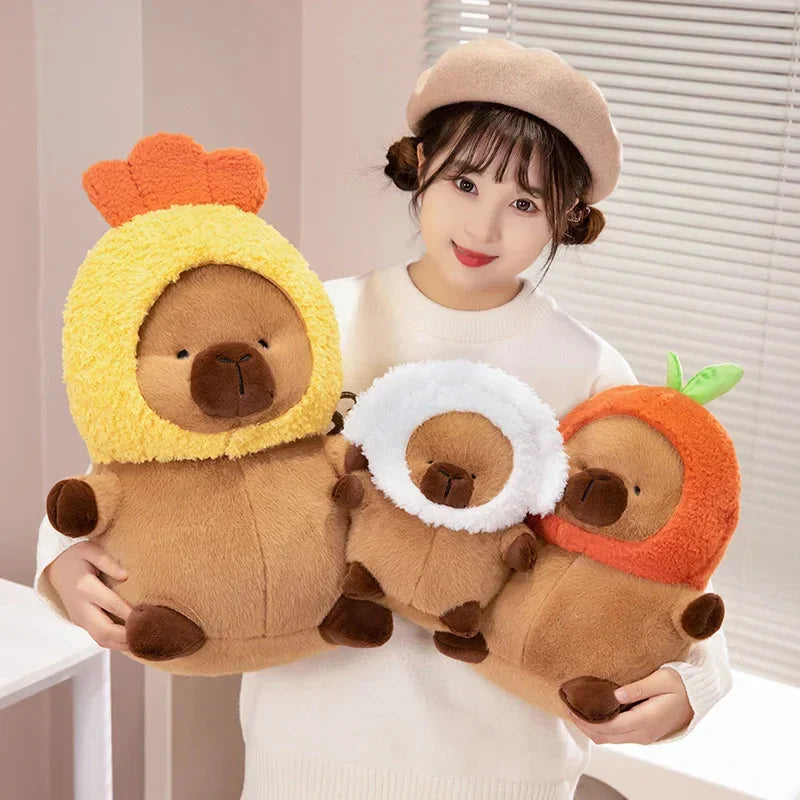 Adorable Chubby Capybara Plush Toy Wearing a Hat