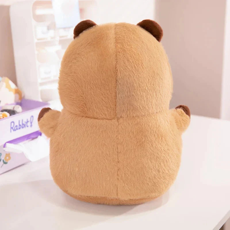 Adorable Chubby Capybara Plush Toy Wearing a Hat