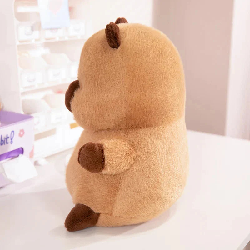 Adorable Chubby Capybara Plush Toy Wearing a Hat