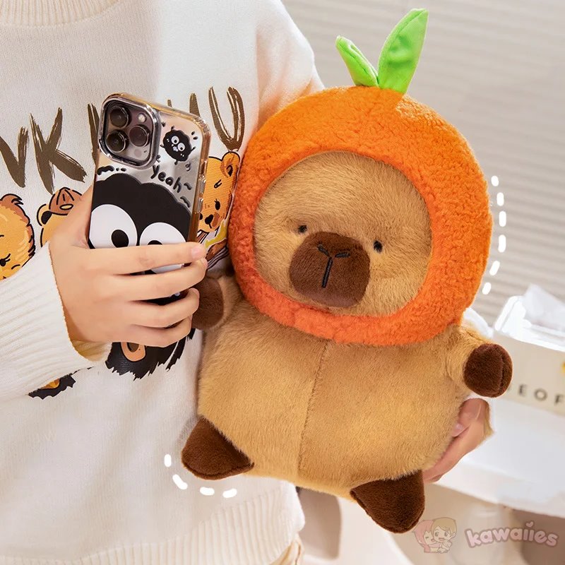Adorable Chubby Capybara Plush Toy Wearing a Hat