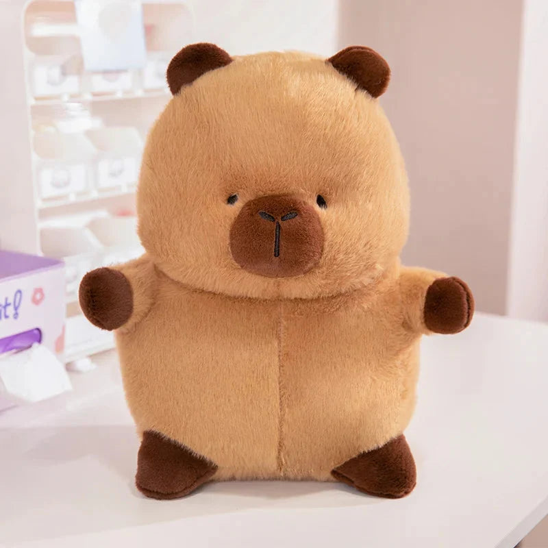 Adorable Chubby Capybara Plush Toy Wearing a Hat
