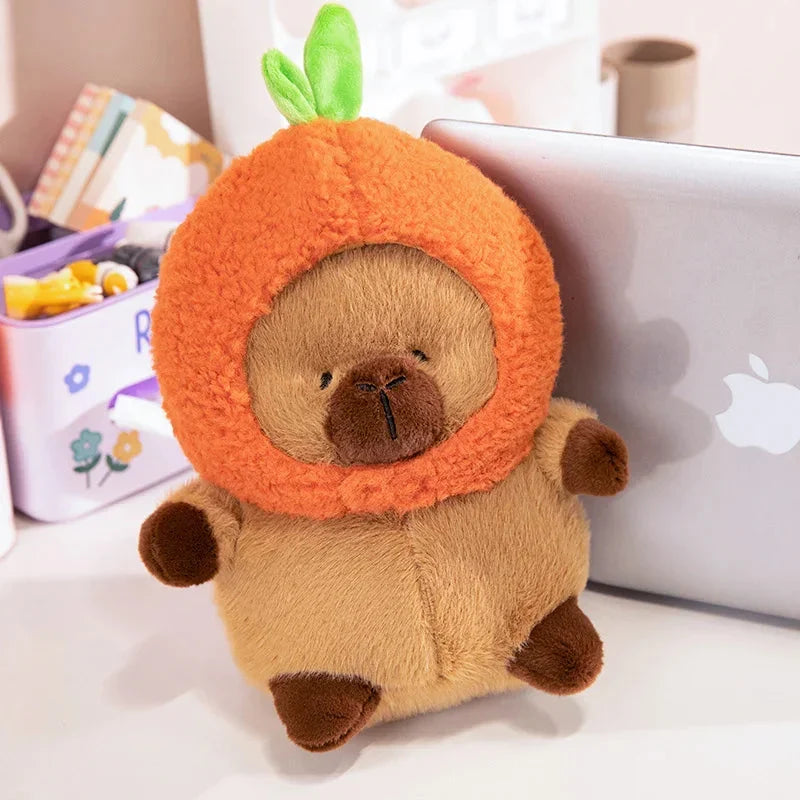 Adorable Chubby Capybara Plush Toy Wearing a Hat