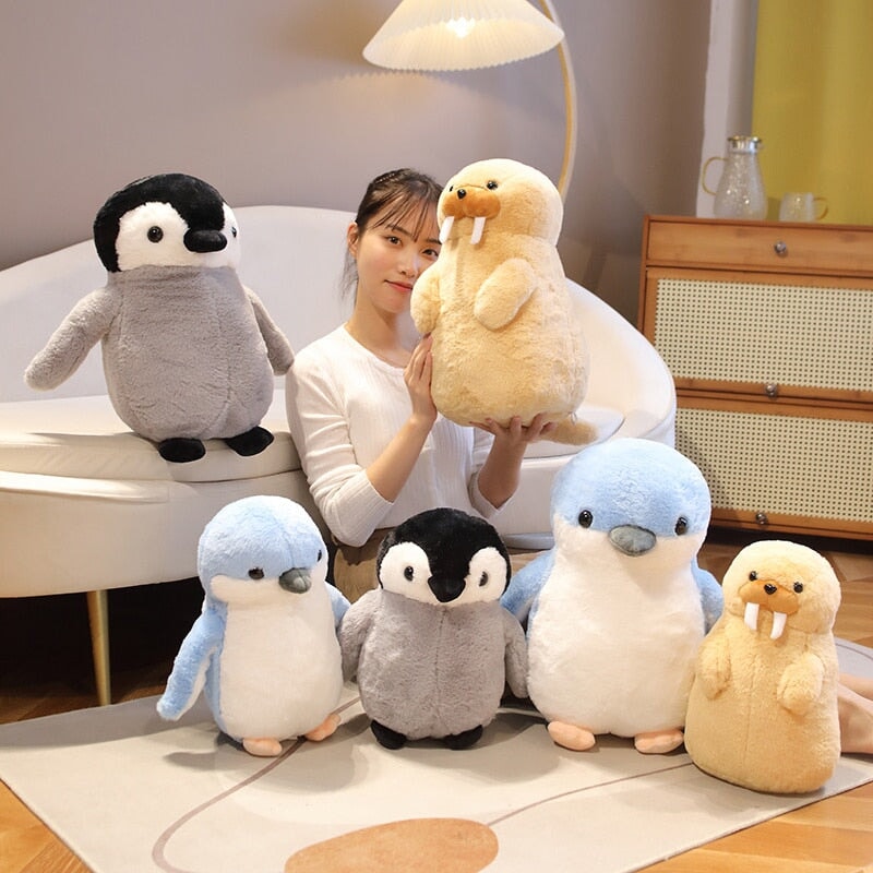 Adorable Fluffy Penguin and Walrus Plush Toys