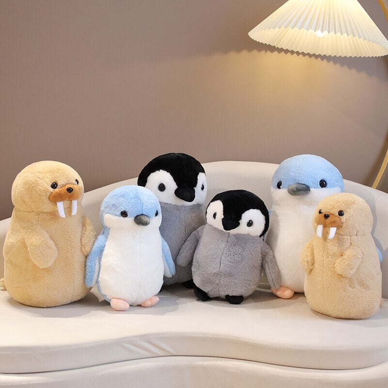 Adorable Fluffy Penguin and Walrus Plush Toys