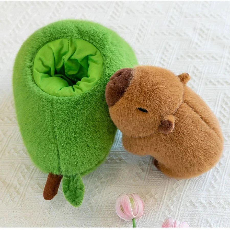 Adorable Fluffy Avocado Capybara Plush Toy