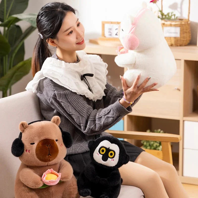 Adorable Fluffy Capybara and Monkey Plushie Friends