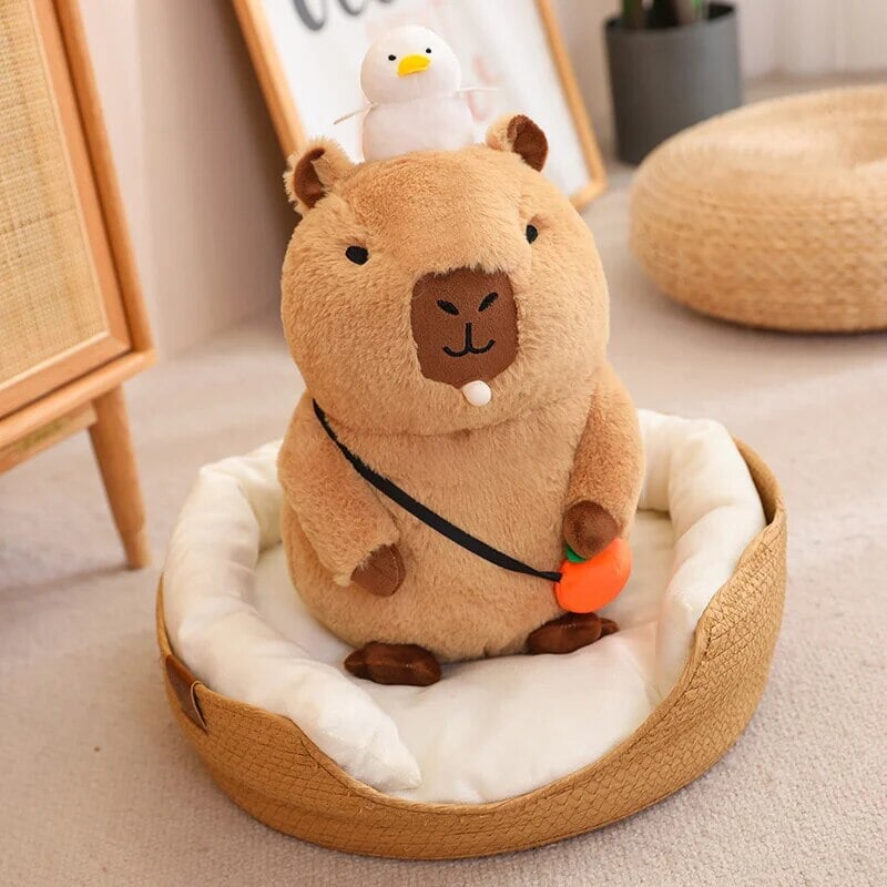 Cozy Capybara Cuddle Buddy with Vibrant Orange Plushie