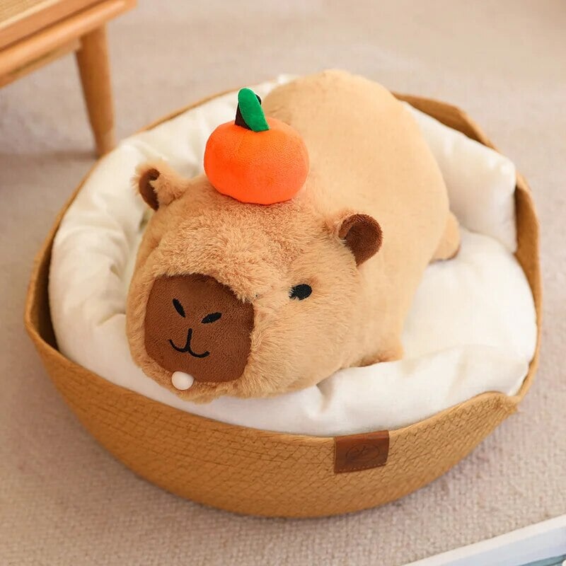 Cozy Capybara Cuddle Buddy with Vibrant Orange Plushie