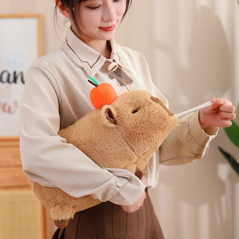 Cozy Capybara Cuddle Buddy with Vibrant Orange Plushie