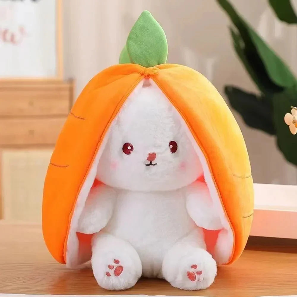 Adorable Fluffy Bunny Plushie with Strawberry and Carrot Accents - Zip Up Design!