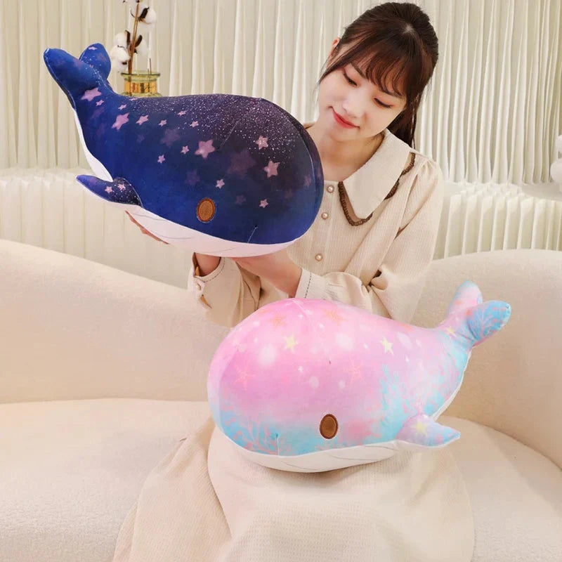 Adorable Galaxy-Inspired Kawaii Blue and Pink Whale Plush Toys