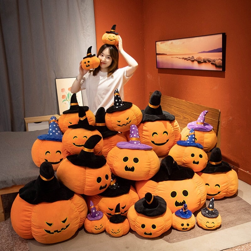 Spooktacular Halloween Pumpkin & Black Hat Plushie Set!