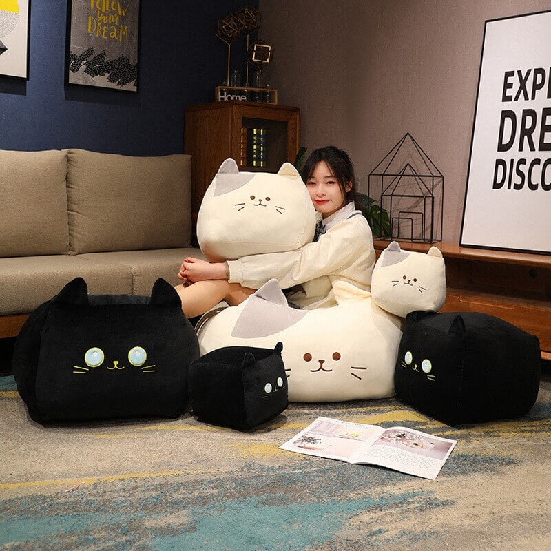 Adorable Black and White Cube Cat Plush Toys
