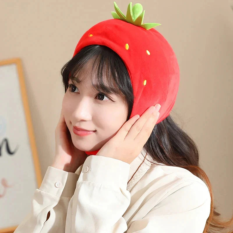 Adorable Capybara Plushie Adorned with a Cute Strawberry Hat