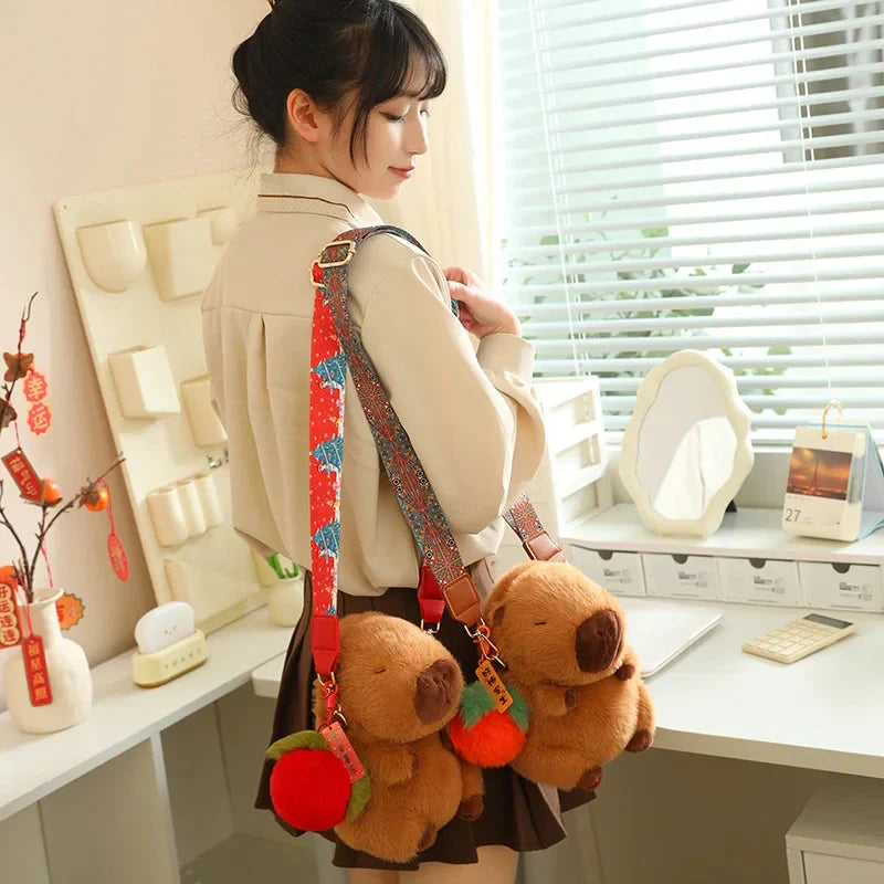 Adorable and Soft Fluffy Capybara Plush Toys with Adjustable Strap
