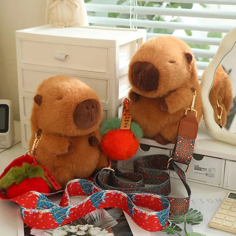 Adorable and Soft Fluffy Capybara Plush Toys with Adjustable Strap