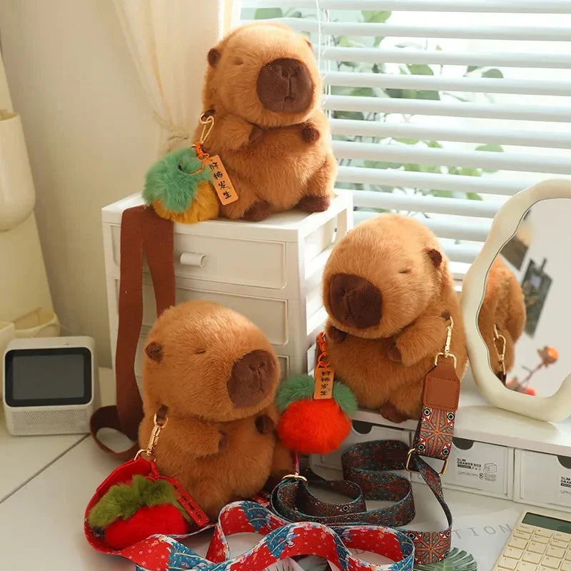 Adorable and Soft Fluffy Capybara Plush Toys with Adjustable Strap
