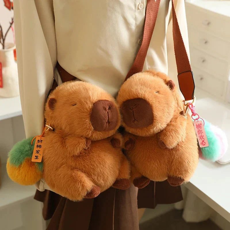 Adorable and Soft Fluffy Capybara Plush Toys with Adjustable Strap
