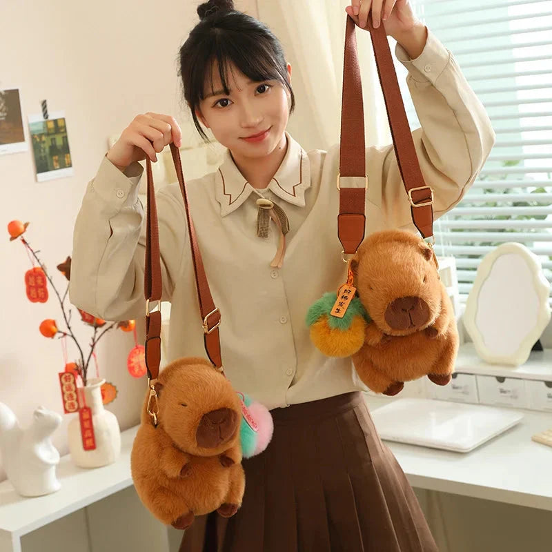 Adorable and Soft Fluffy Capybara Plush Toys with Adjustable Strap