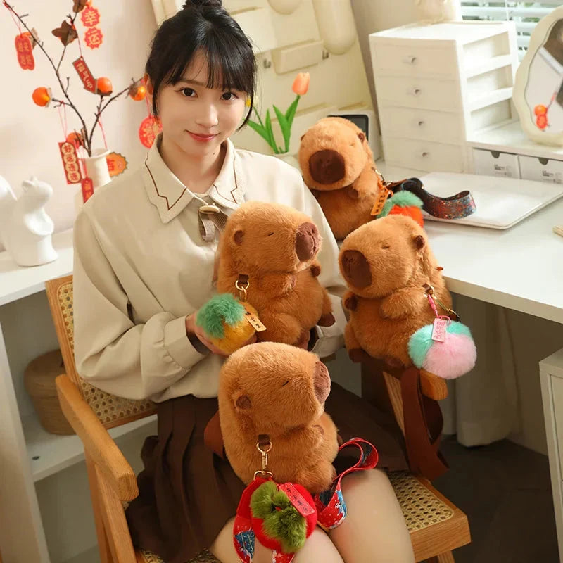 Adorable and Soft Fluffy Capybara Plush Toys with Adjustable Strap