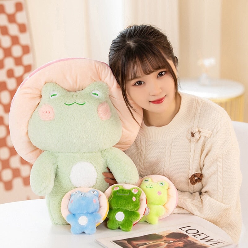 Adorable Fluffy Mushroom Frog Family Cuddly Plush Toys